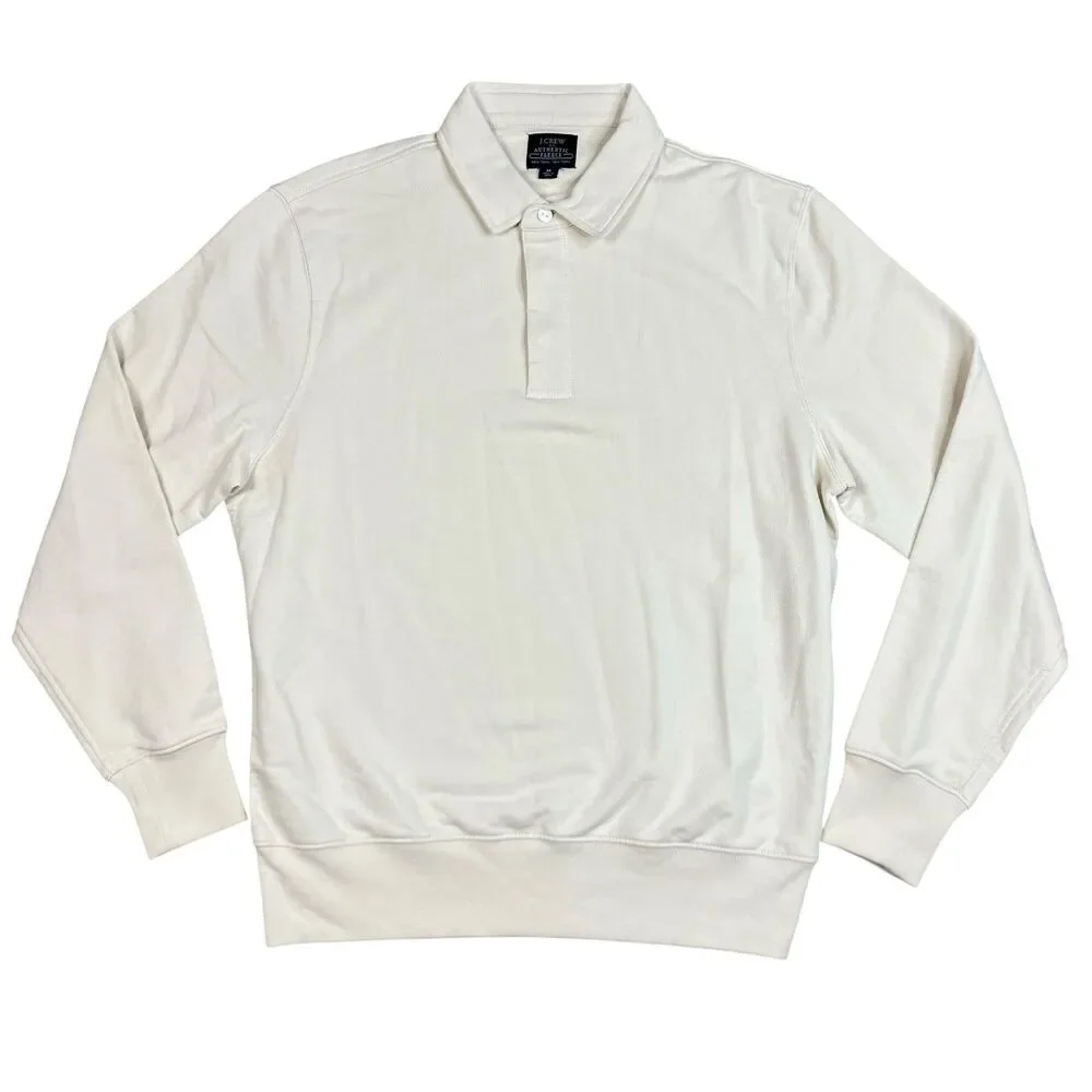 J Crew Polo Rugby Pullover Sweatshirt Mens M Cream Fleece Cotton Preppy BW510‎